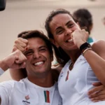 Hermanos Araújo celebrando el oro en mixtos para Portugal en Taranto 2026